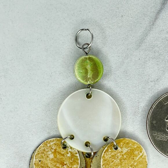 Silver Tone Mother of Pearl Shell Dangle Upcycled Pendant - Picture 4 of 6